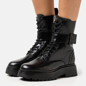 AllSaints Onyx Boots Leather Combat Buckle Strap EU 38